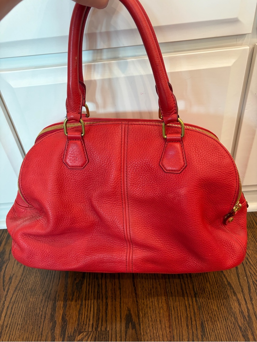 J. CREW Biennial Satchel Red Pebbled Leather Tri Compartment Shoulder Bag - Picture 2 of 14